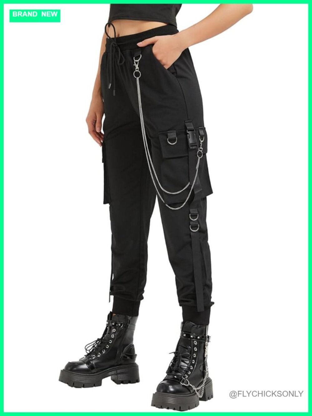 Women's Loose Techwear Cargo Pants with Chain Goth Street Style Pockets